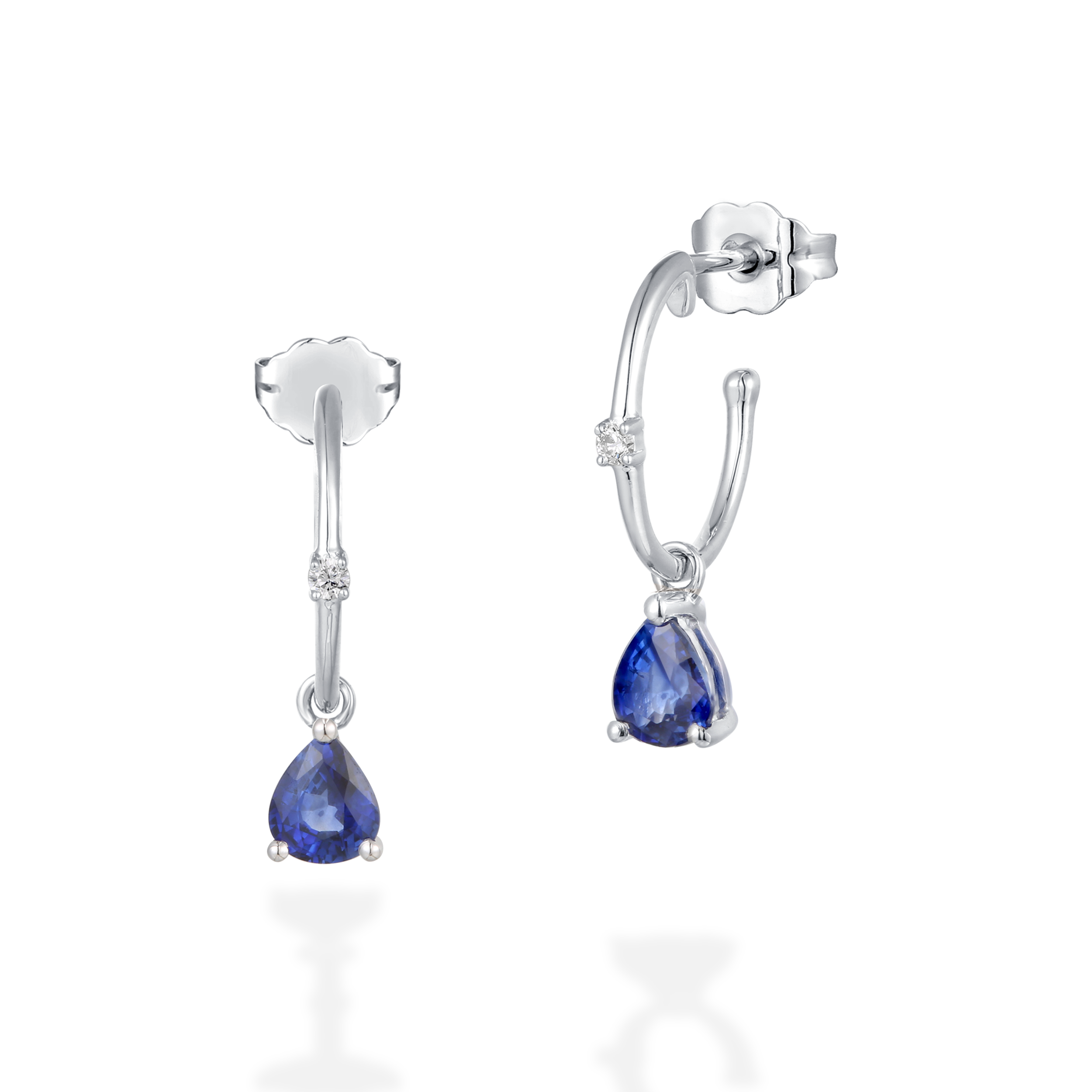 Pear shaped drop blue sapphire hook earrings